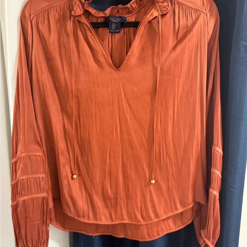 Rachel Rust Ruffled V-Neck Women's Blouse
